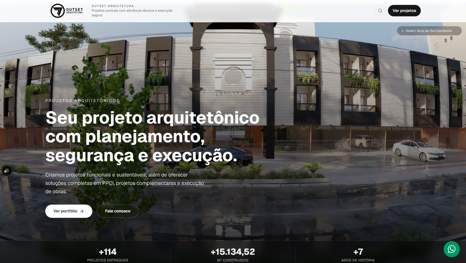 Tela do CMS da Outset Arquitetura